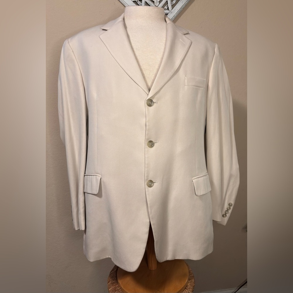 Andrew Fezza 100% Pure Silk Tan 3 Button Men's Blazer Jacket 46R